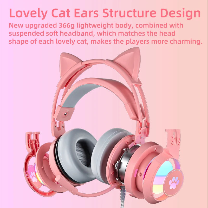 pink Gaming Headset for PC, PS4, PS5, Laptop 3.5mm Noise Reduction with Mic Noise Cancelling, LED Light for Girls, Women