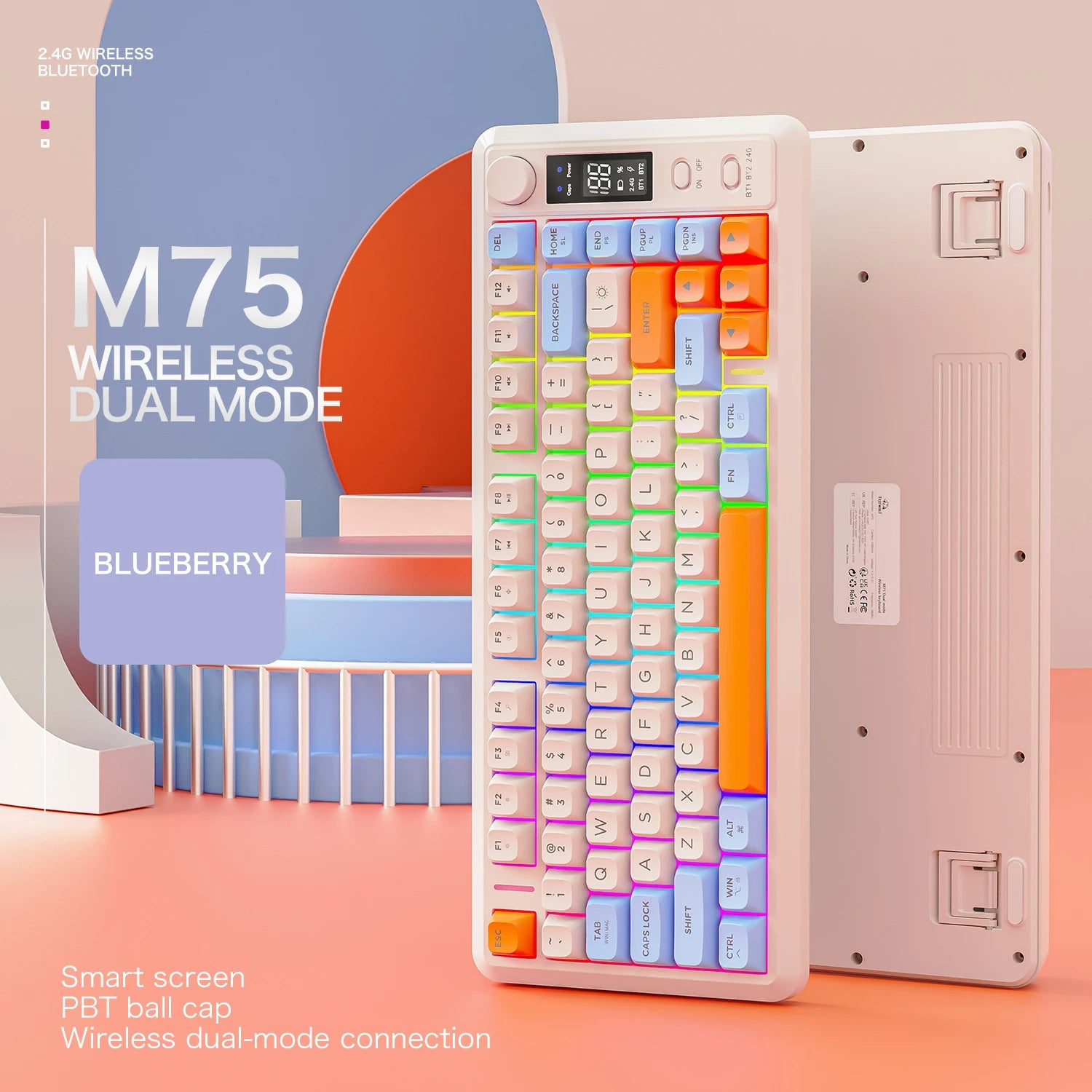 M75 Electronic Display Keyboard,FREEWOLF 82-key Dual-mode Connection,2000mAh Battery Capacity and Multiple Color Options
